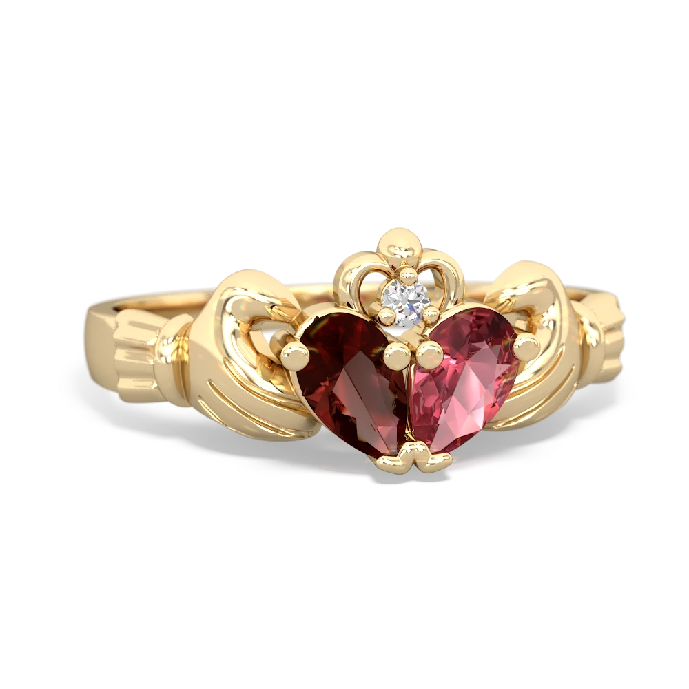 Garnet 'Our Heart' Claddagh 14K Yellow Gold ring R2388