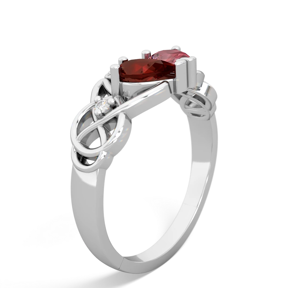 Garnet 'One Heart' Celtic Knot Claddagh 14K White Gold ring R5322