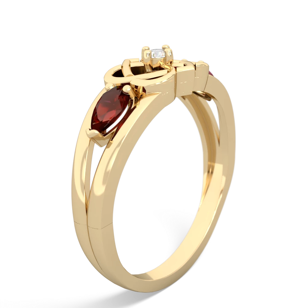 Garnet Hearts Intertwined 14K Yellow Gold ring R5880