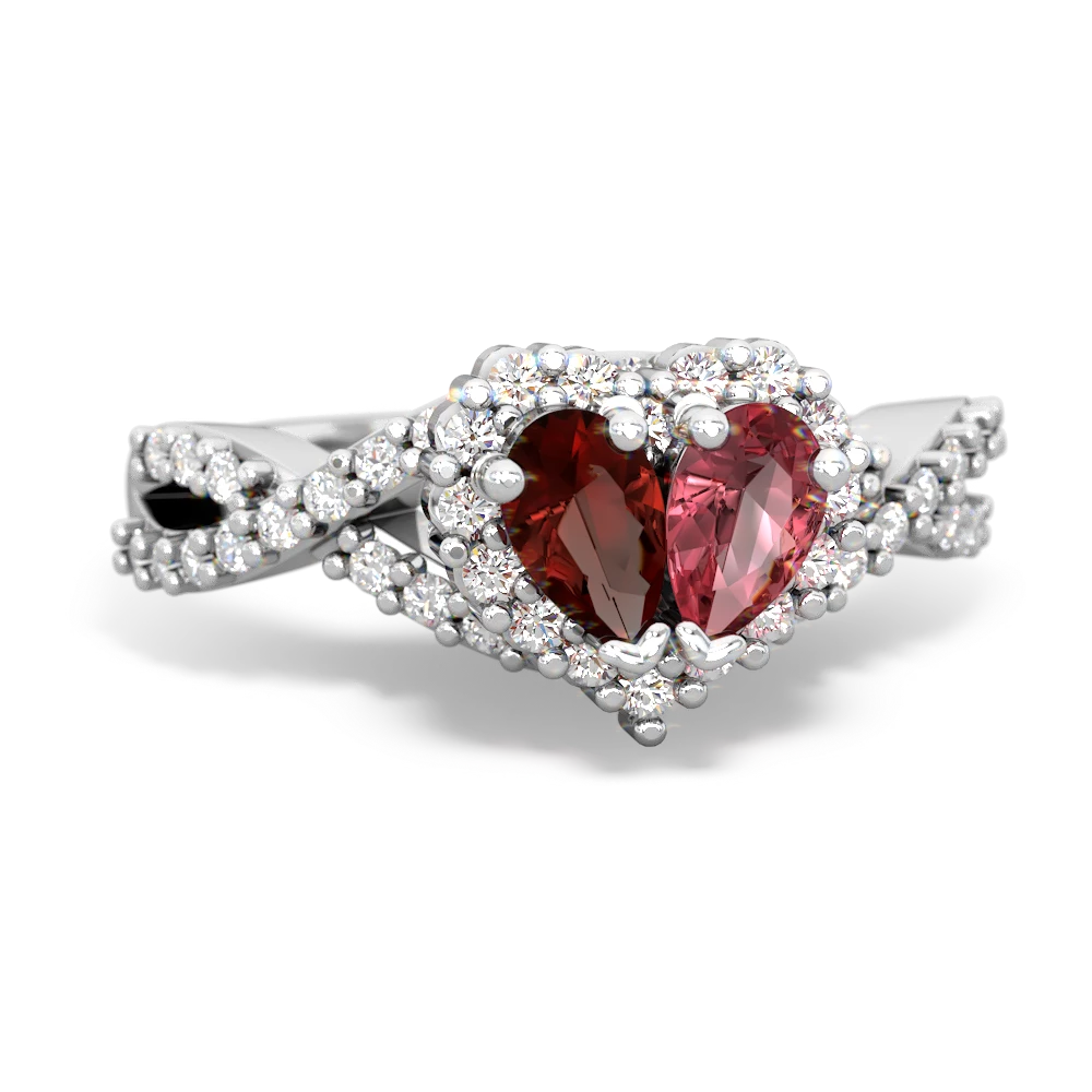 Garnet Diamond Twist 'One Heart' 14K White Gold ring R2640HRT