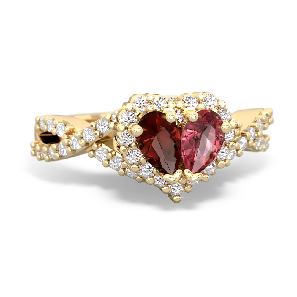 Garnet Diamond Twist 'One Heart' 14K Yellow Gold ring R2640HRT