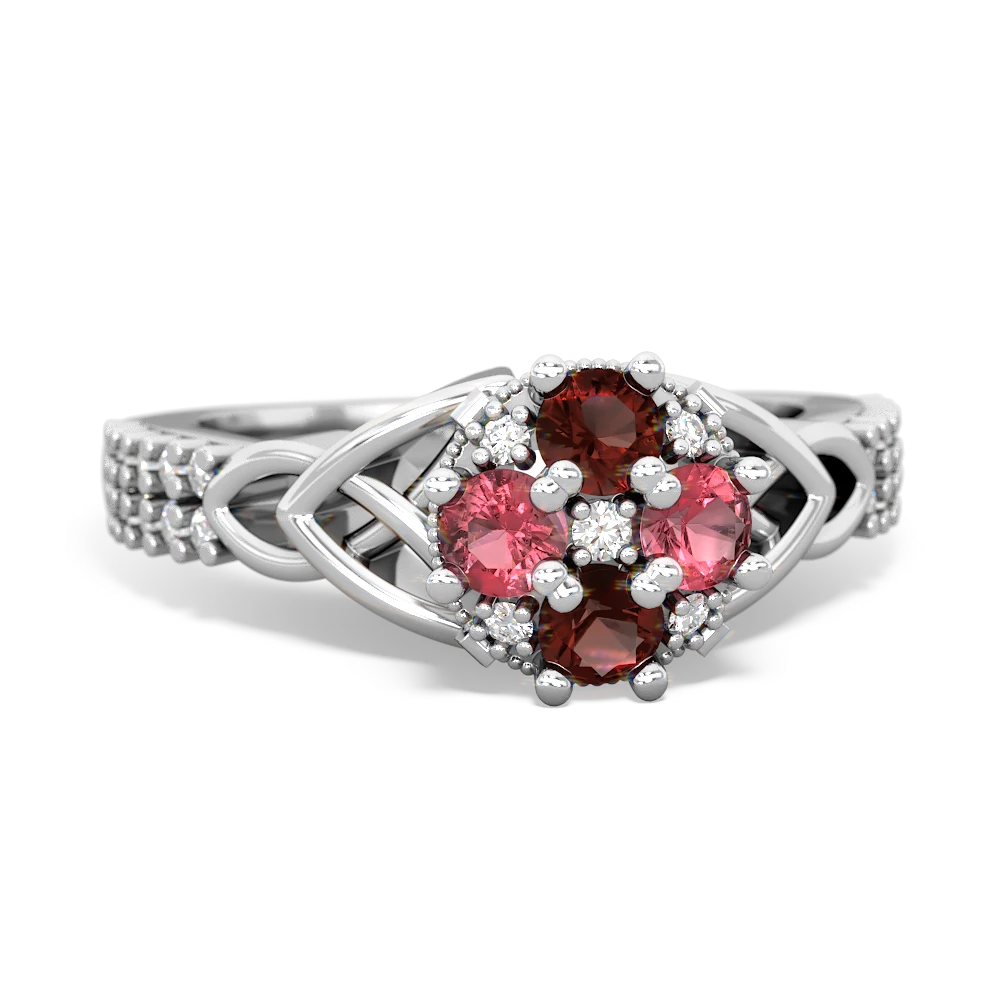 Garnet Celtic Knot Cluster Engagement 14K White Gold ring R26443RD