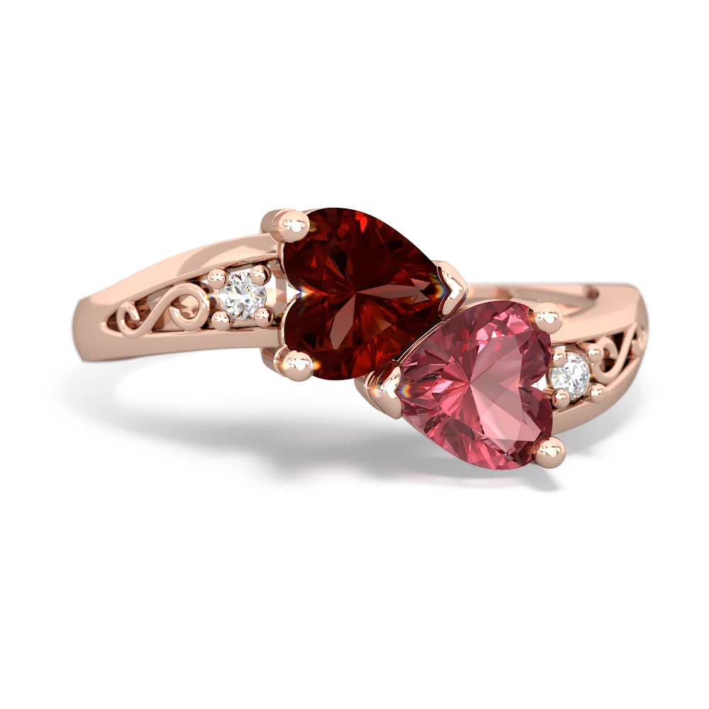 Garnet Snuggling Hearts 14K Rose Gold ring R2178