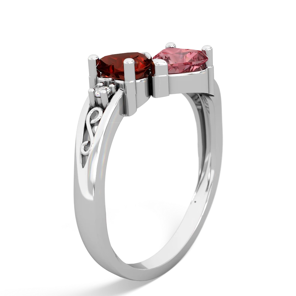 Garnet Snuggling Hearts 14K White Gold ring R2178