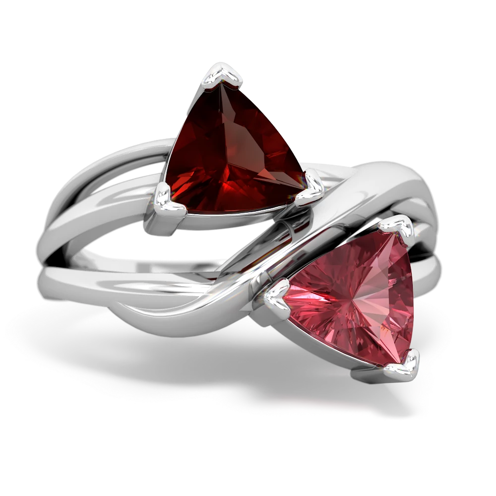 Garnet Split Band Swirl 14K White Gold ring R2341