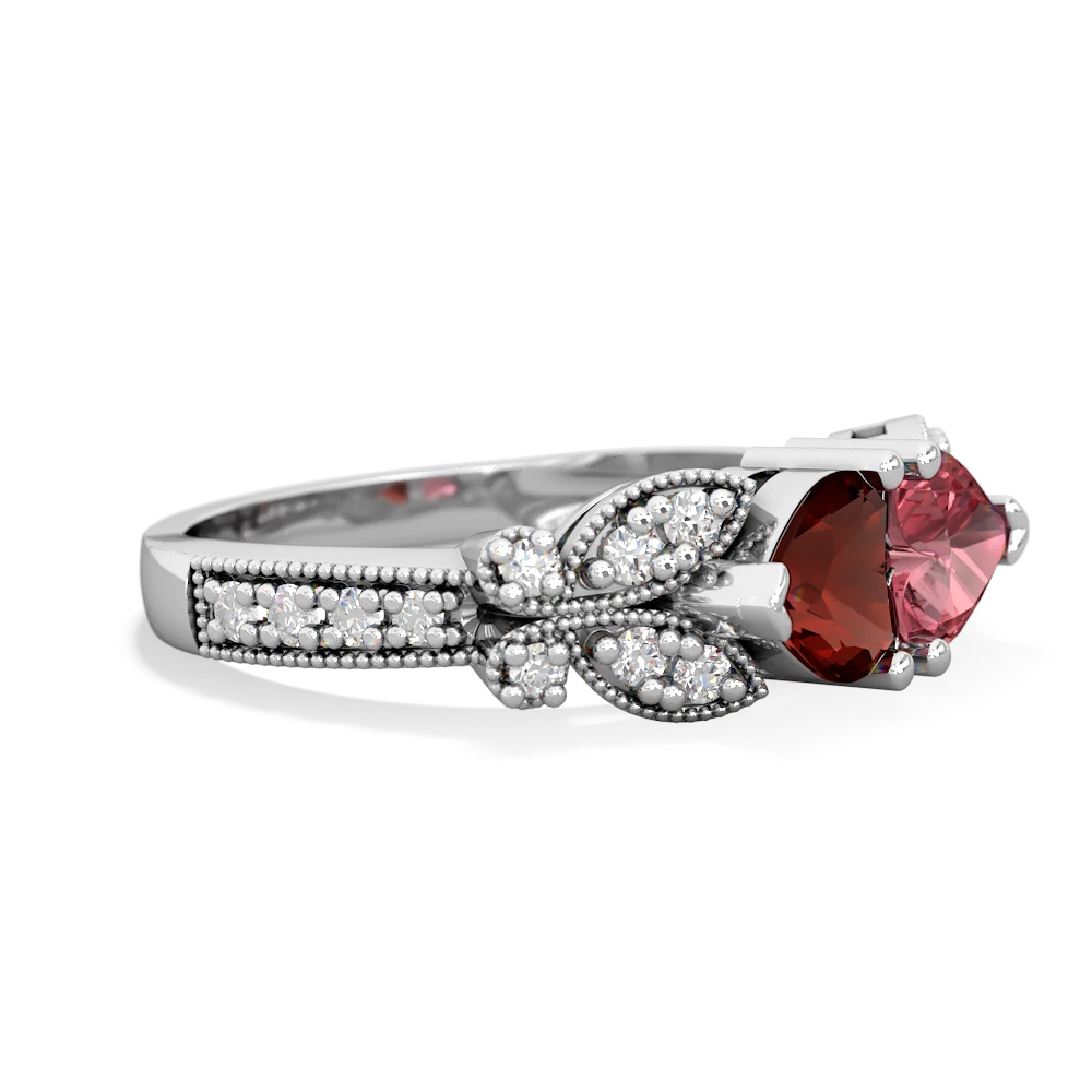 Garnet Diamond Butterflies 14K White Gold ring R5601