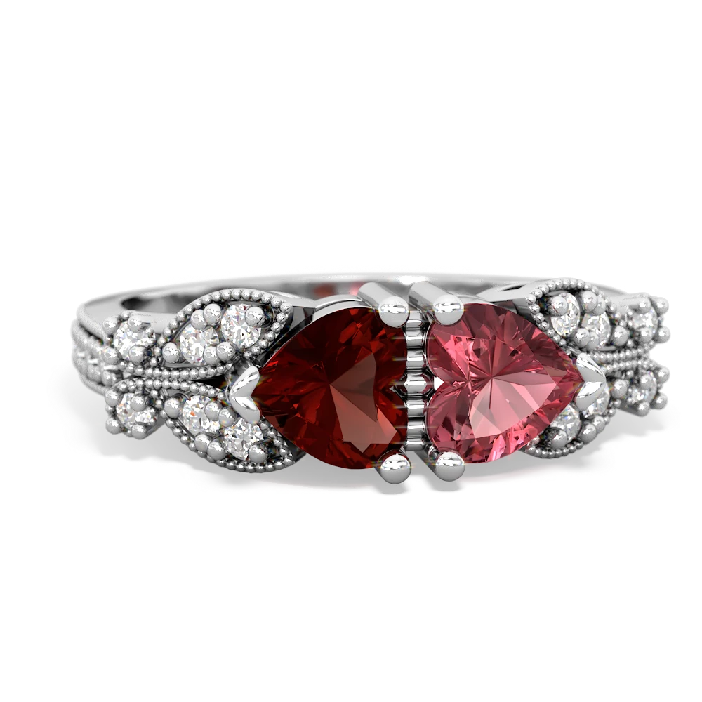 Garnet Diamond Butterflies 14K White Gold ring R5601