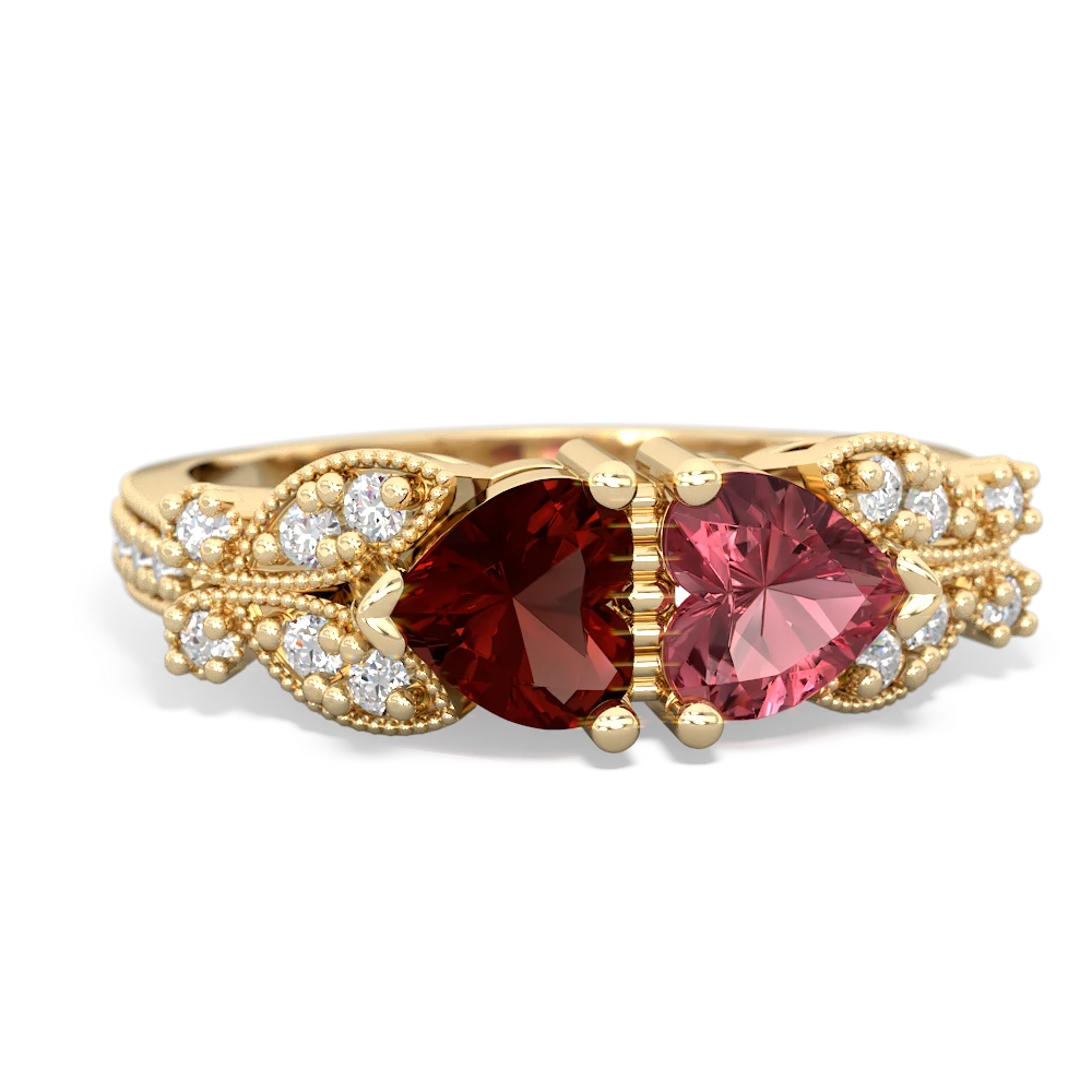 Garnet Diamond Butterflies 14K Yellow Gold ring R5601