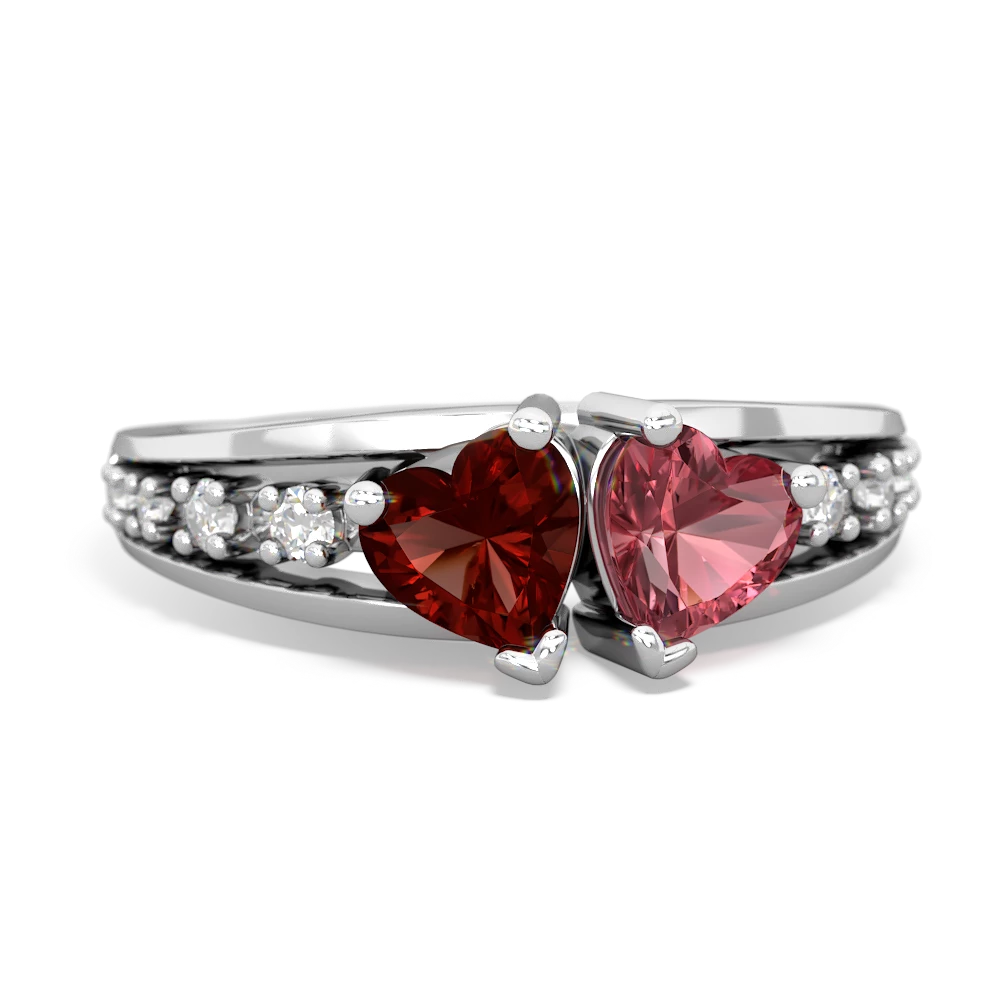 Garnet Heart To Heart 14K White Gold ring R3342