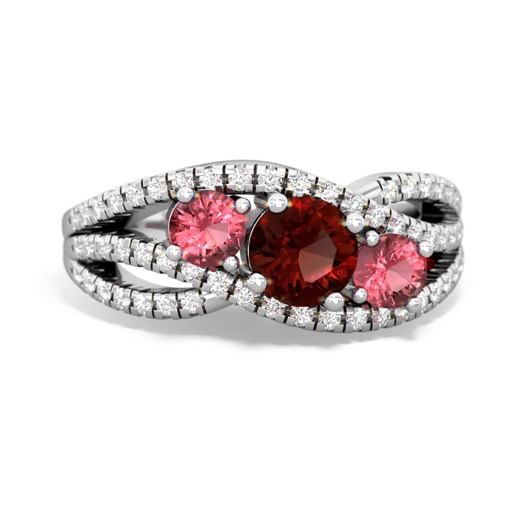 Garnet Three Stone Aurora 14K White Gold ring R3080