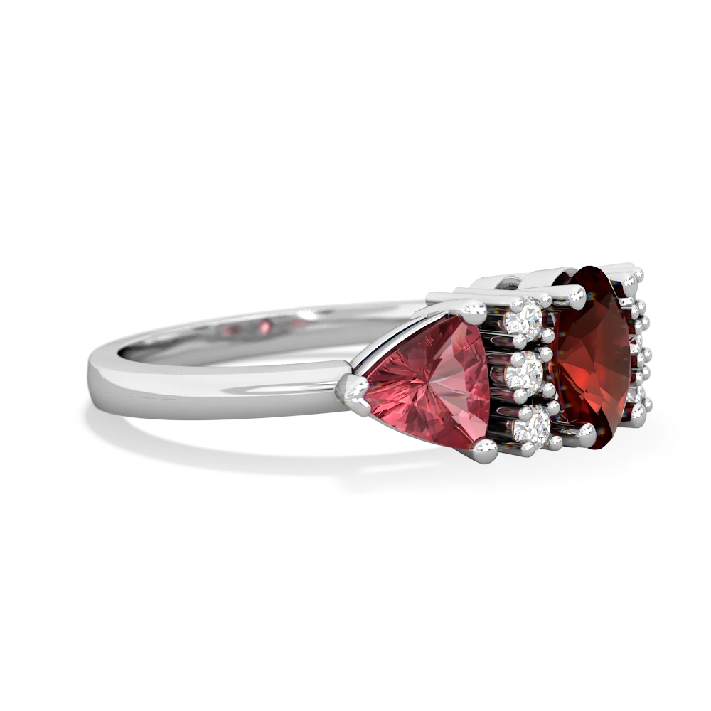 Garnet Antique Style Three Stone 14K White Gold ring R2186