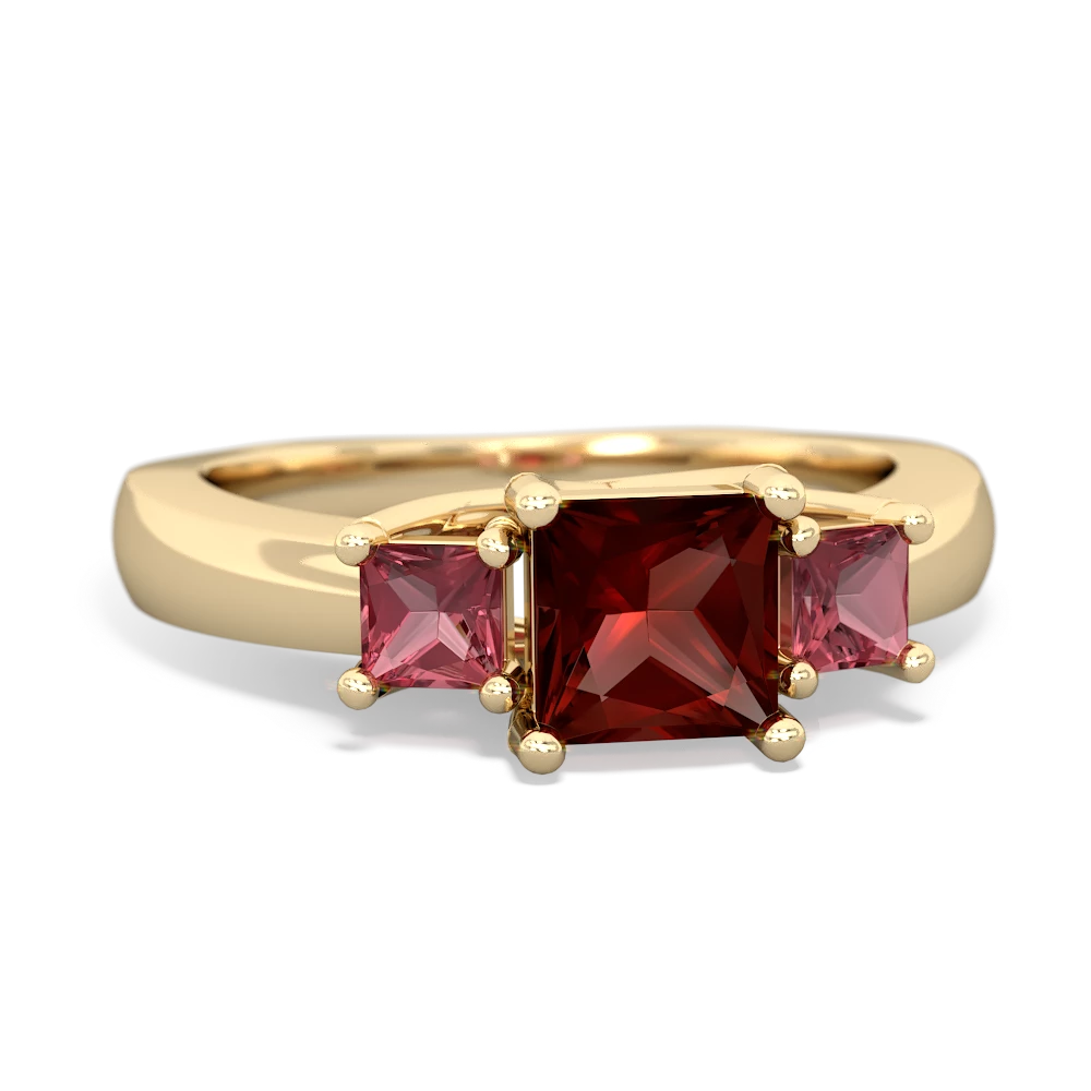 Garnet Three Stone Trellis 14K Yellow Gold ring R4015