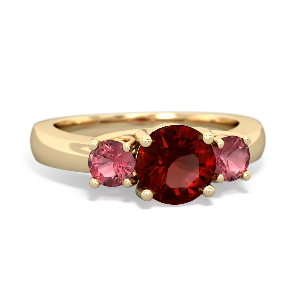 Garnet Three Stone Round Trellis 14K Yellow Gold ring R4018