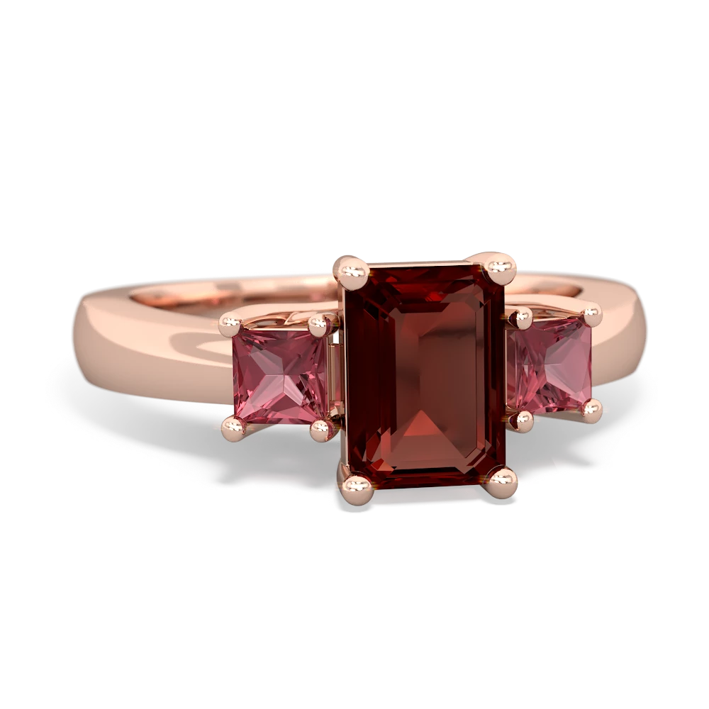 Garnet Three Stone Emerald-Cut Trellis 14K Rose Gold ring R4021