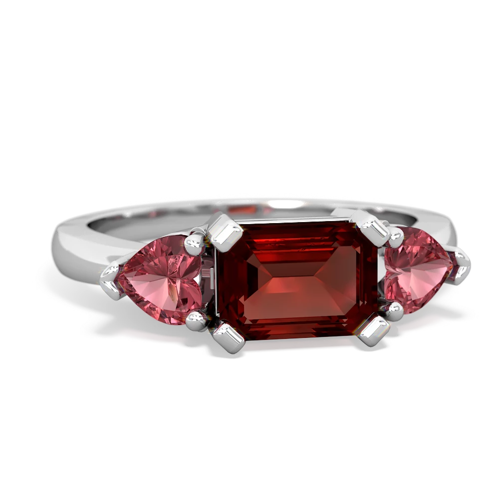 Garnet Three Stone 14K White Gold ring R5235