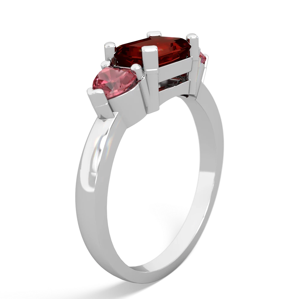 Garnet Three Stone 14K White Gold ring R5235