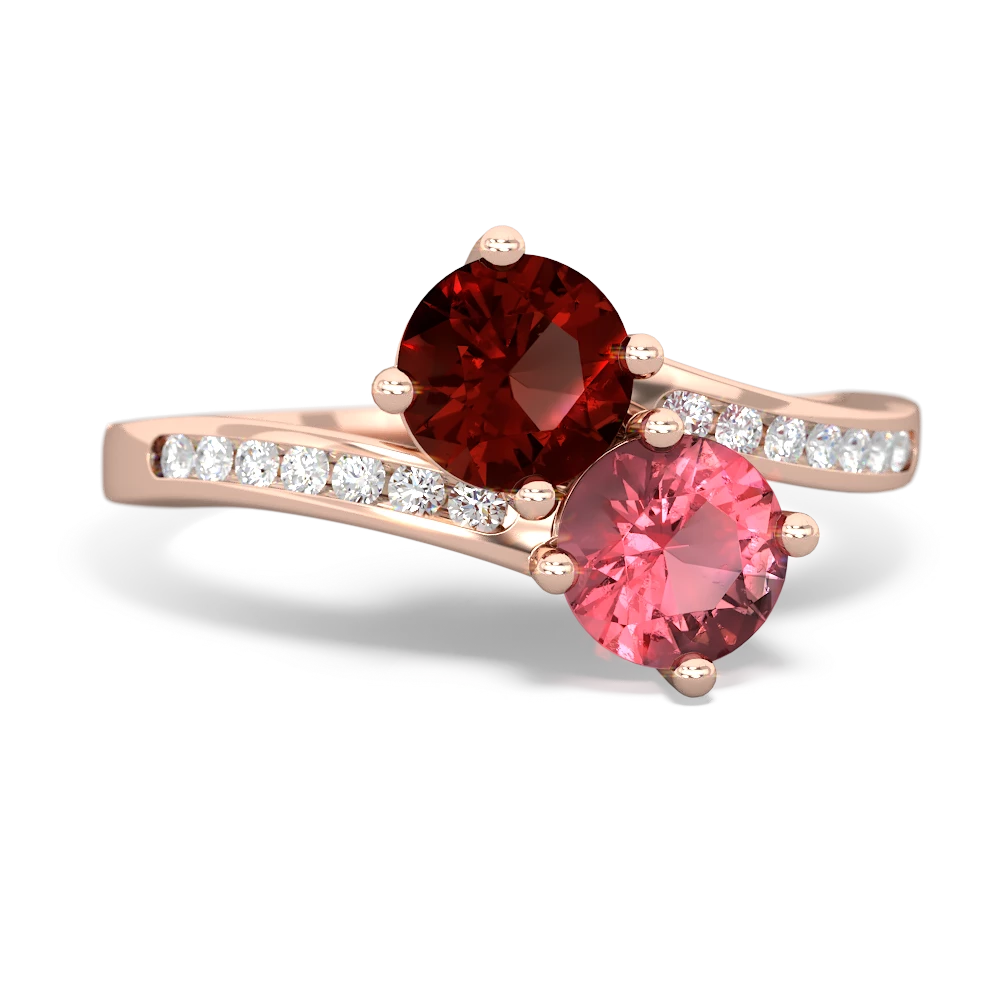 Garnet Channel Set Two Stone 14K Rose Gold ring R5303