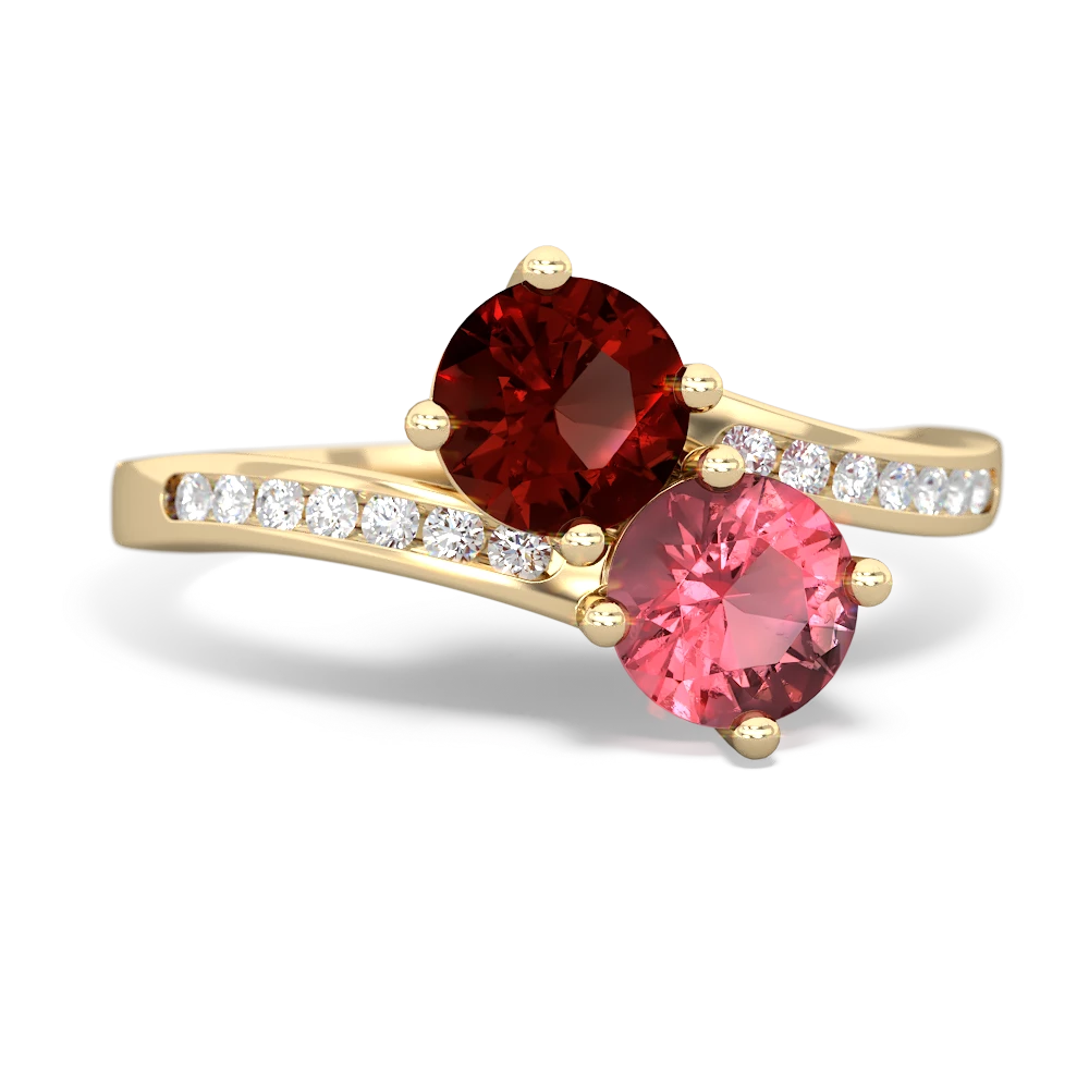 Garnet Channel Set Two Stone 14K Yellow Gold ring R5303