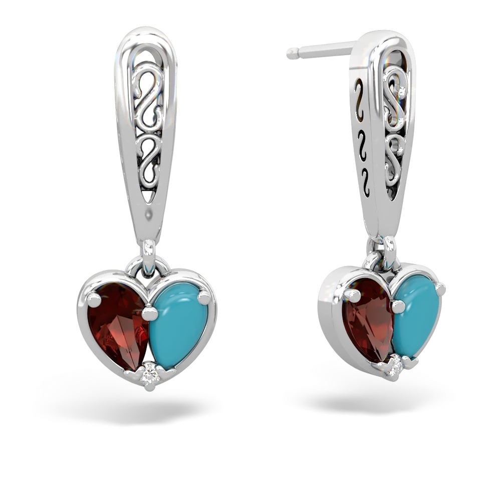 Garnet Filligree Heart 14K White Gold earrings E5070