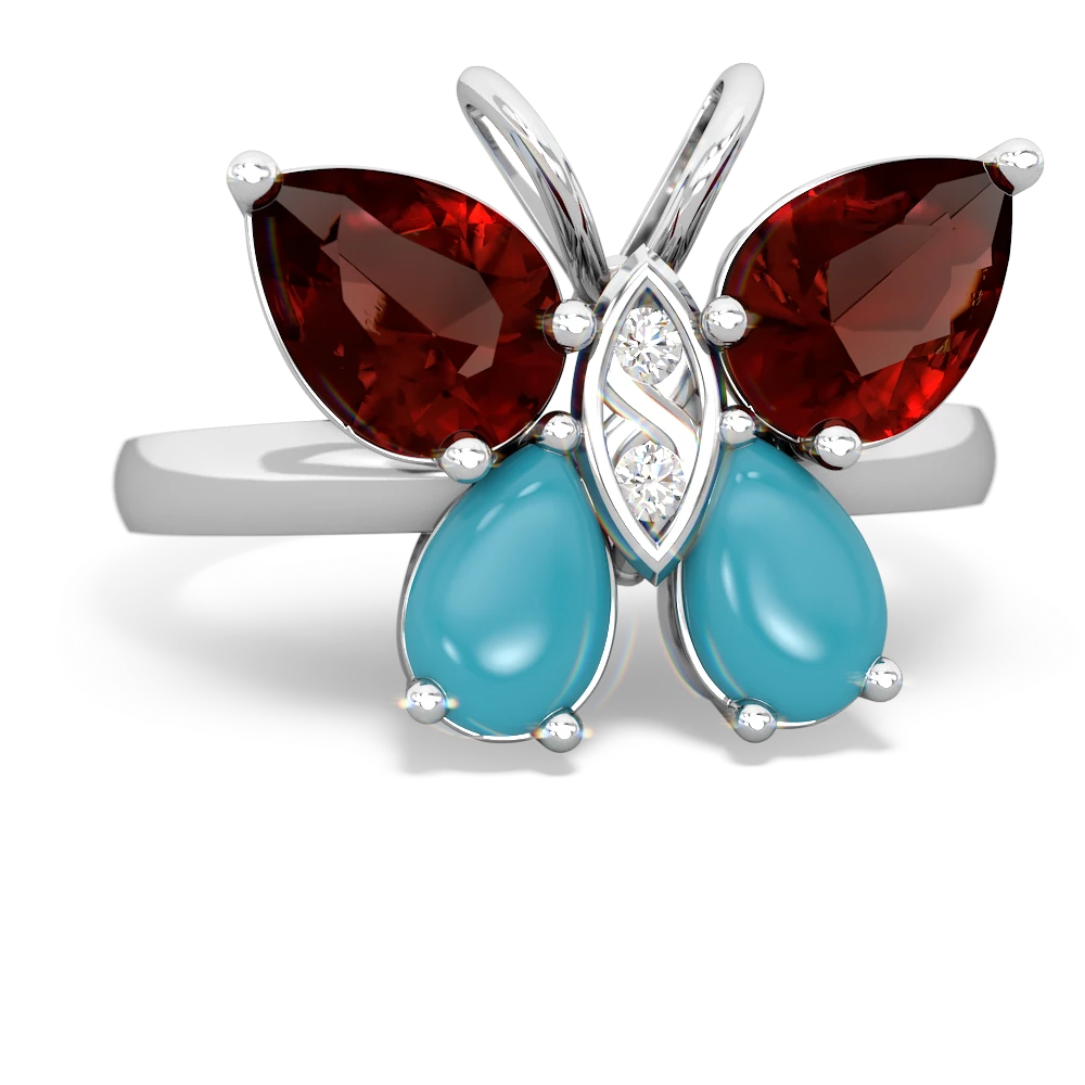 Garnet Butterfly 14K White Gold ring R2215