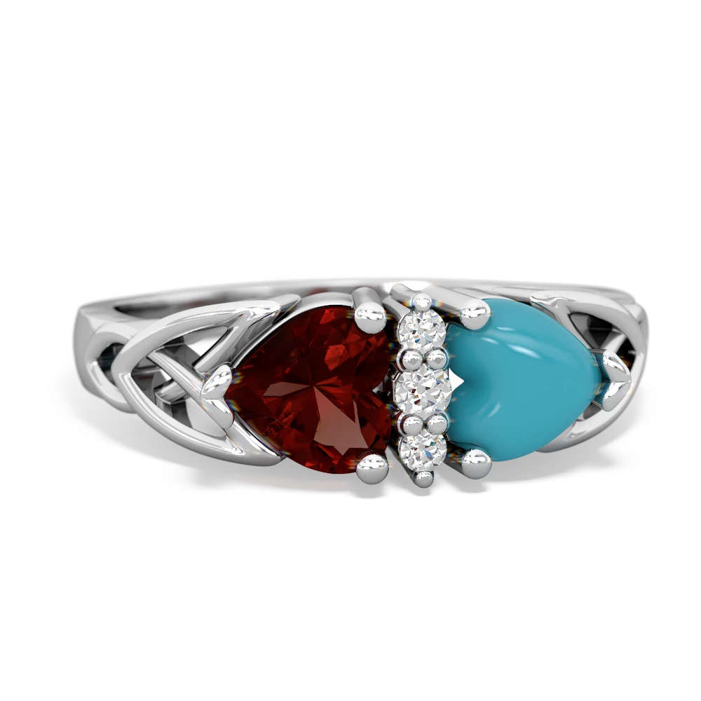 Garnet Celtic Knot Double Heart 14K White Gold ring R5040