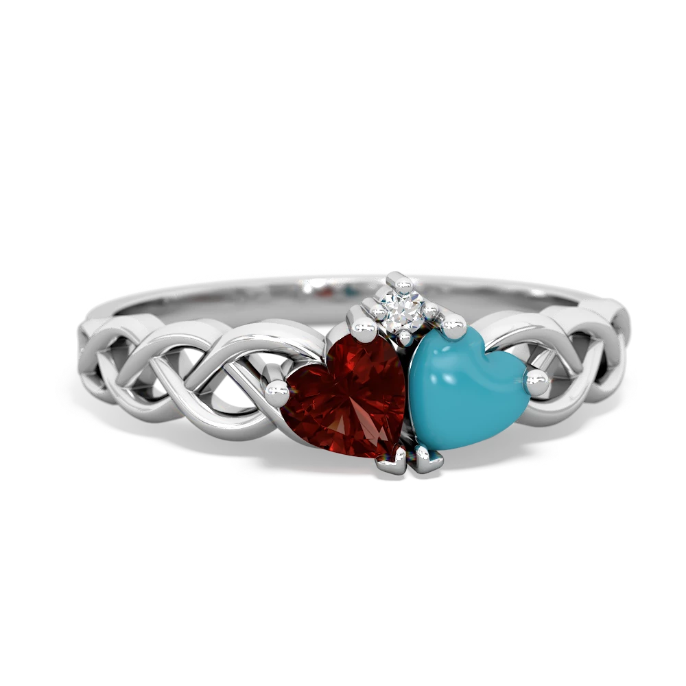 Garnet Heart To Heart Braid 14K White Gold ring R5870