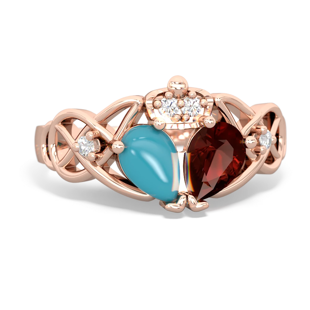 Garnet 'One Heart' Celtic Knot Claddagh 14K Rose Gold ring R5322