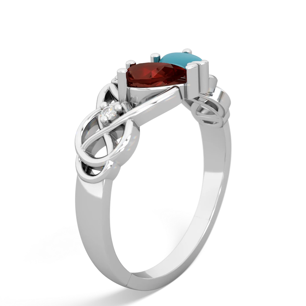 Garnet 'One Heart' Celtic Knot Claddagh 14K White Gold ring R5322