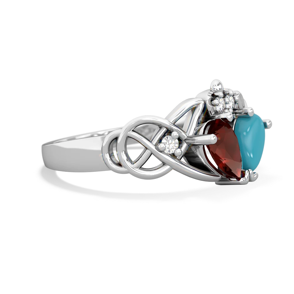 Garnet 'One Heart' Celtic Knot Claddagh 14K White Gold ring R5322