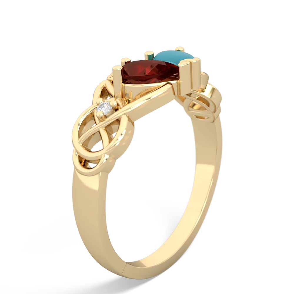 Garnet 'One Heart' Celtic Knot Claddagh 14K Yellow Gold ring R5322