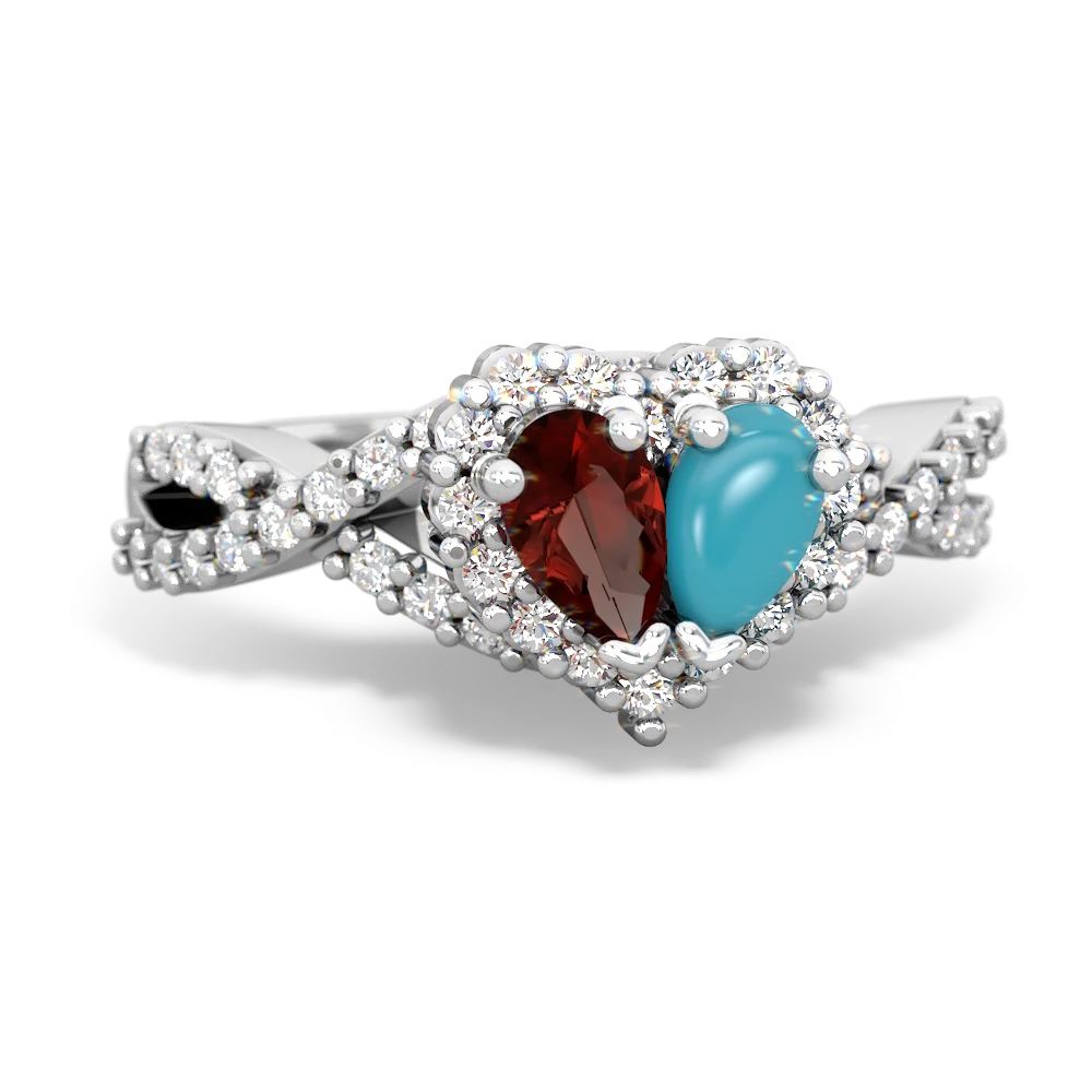 Garnet Diamond Twist 'One Heart' 14K White Gold ring R2640HRT