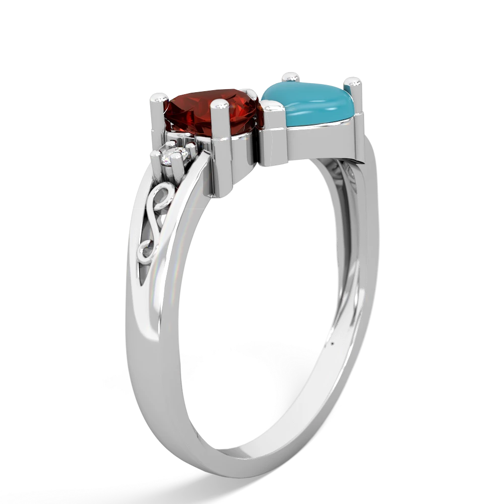 Garnet Snuggling Hearts 14K White Gold ring R2178