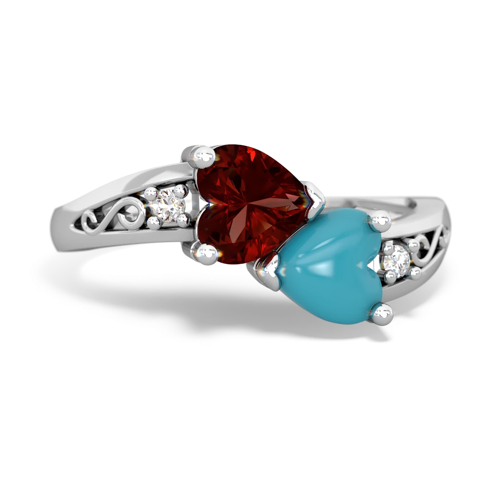 Garnet Snuggling Hearts 14K White Gold ring R2178