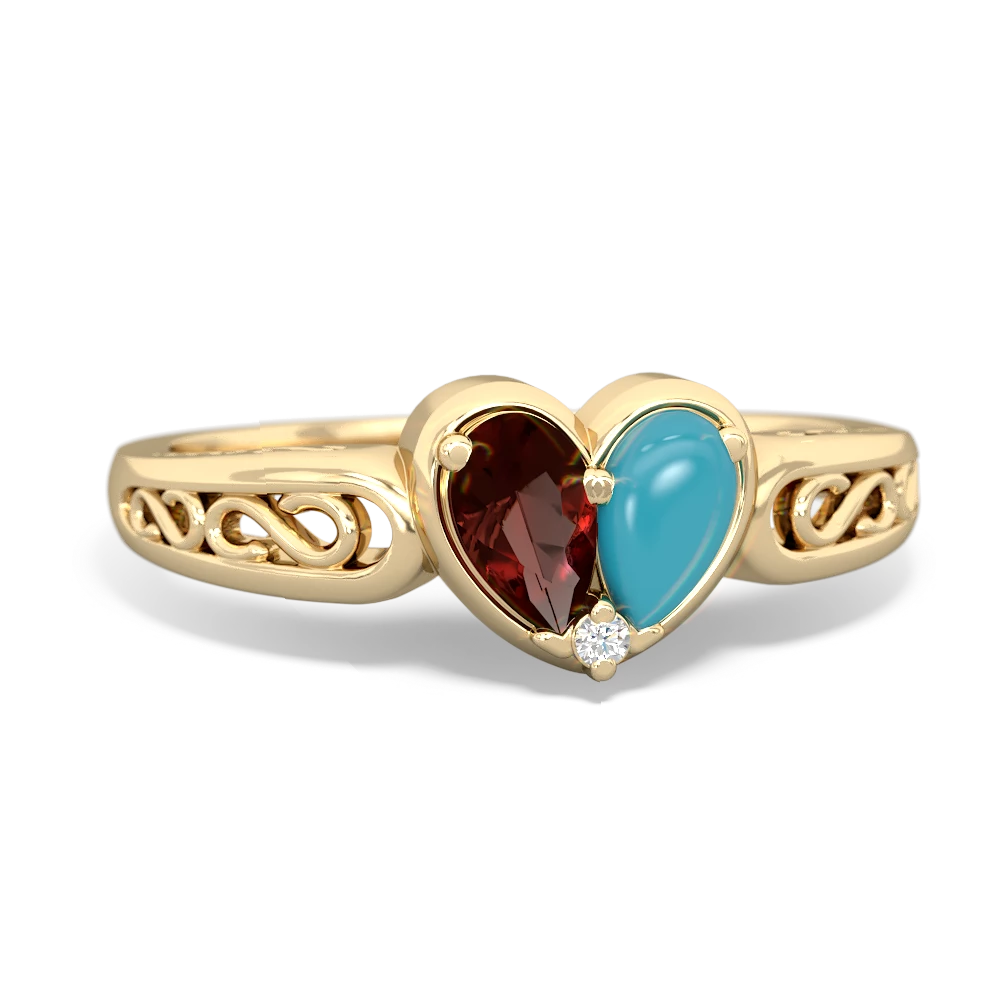 Garnet Filligree 'One Heart' 14K Yellow Gold ring R5070