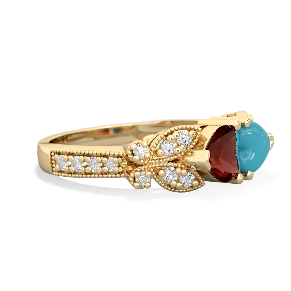Garnet Diamond Butterflies 14K Yellow Gold ring R5601