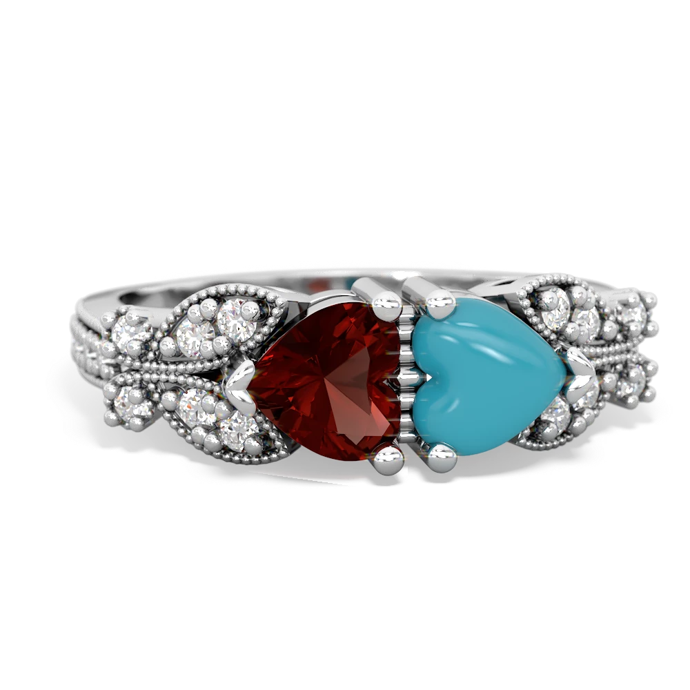 Garnet Diamond Butterflies 14K White Gold ring R5601