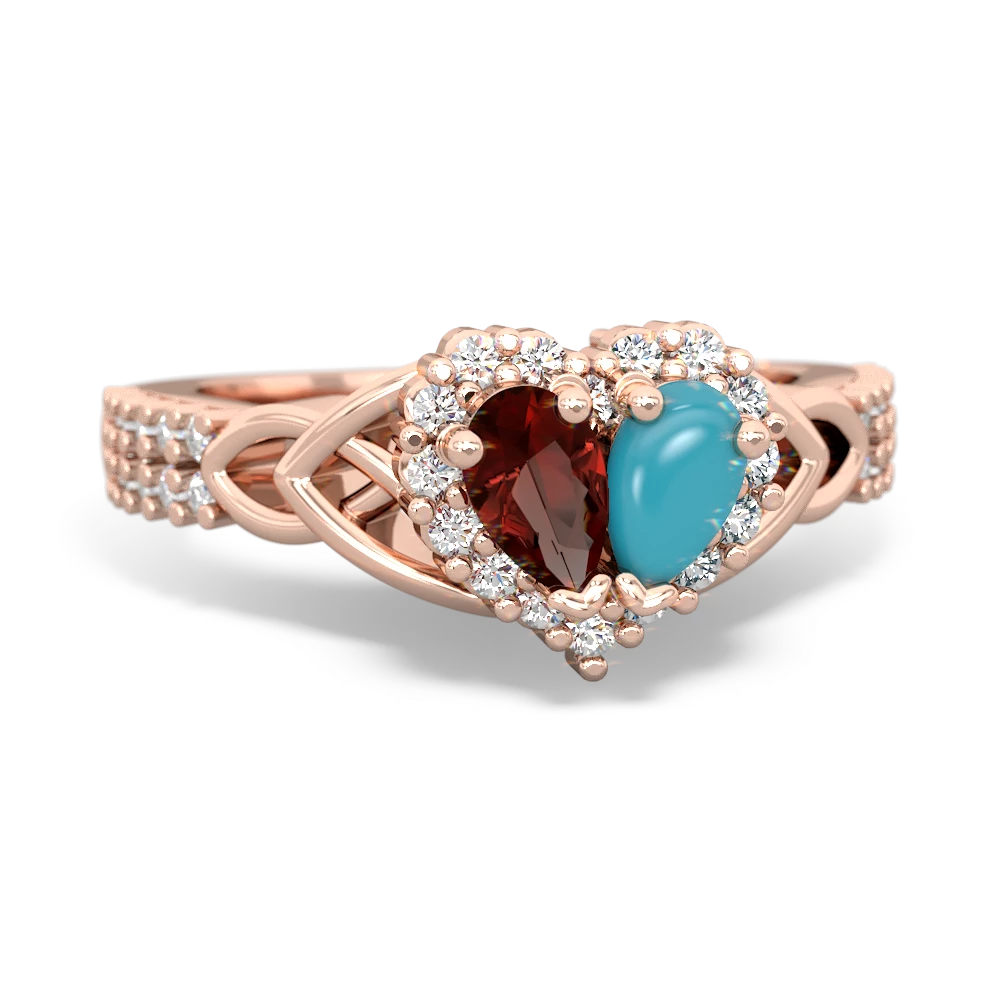 Garnet Celtic Knot Two Hearts As One 14K Rose Gold ring R2644HRT