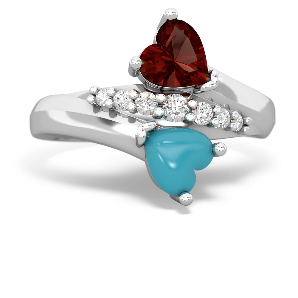 Garnet Heart To Heart 14K White Gold ring R2064