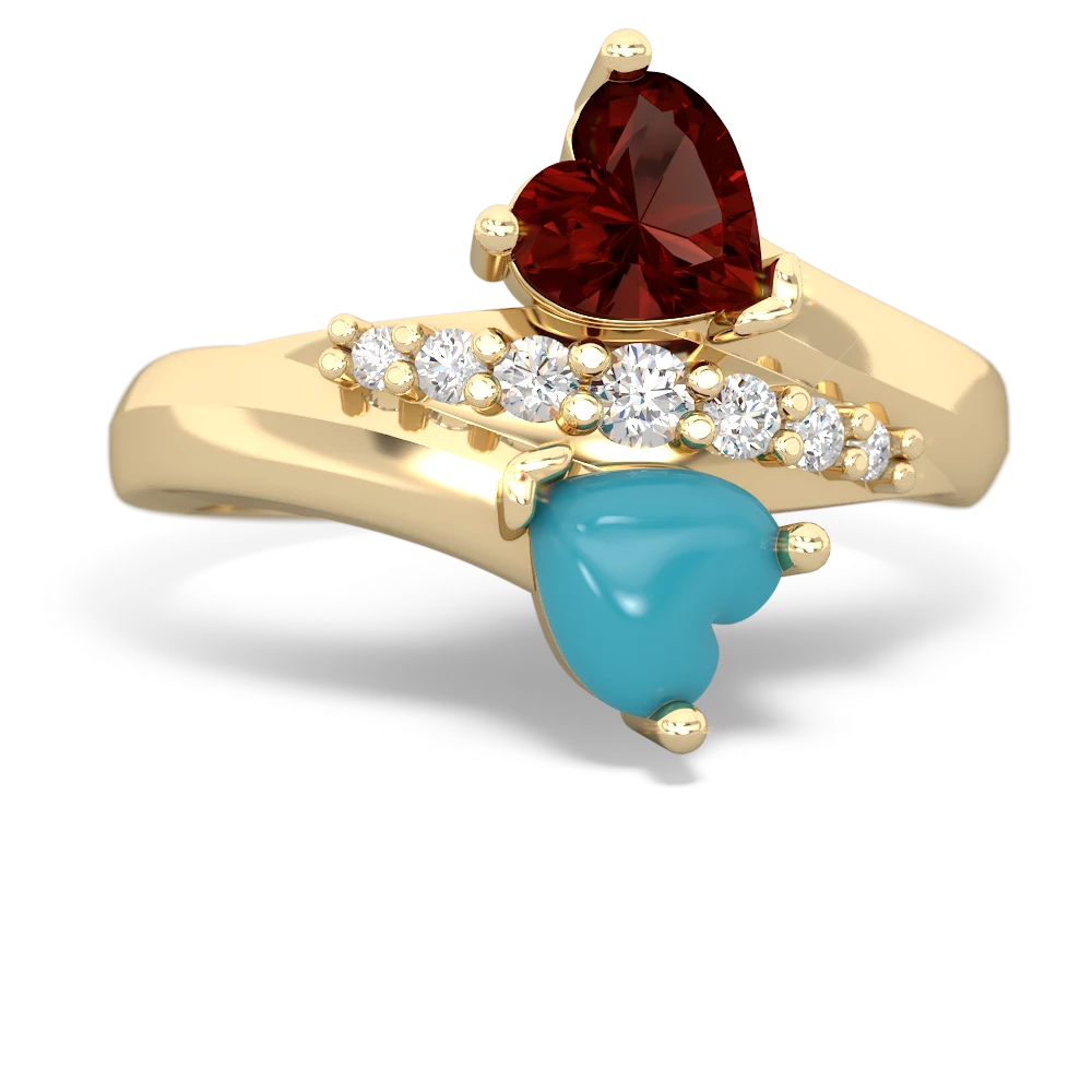 Garnet Heart To Heart 14K Yellow Gold ring R2064