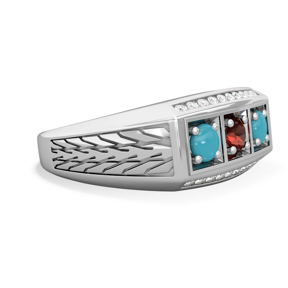 Garnet Three Stone Tire Tread Men's 14K White Gold ring R0520