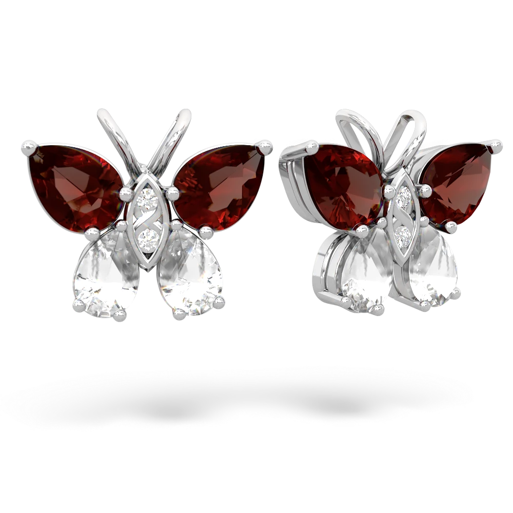 Garnet Butterfly 14K White Gold earrings E2215