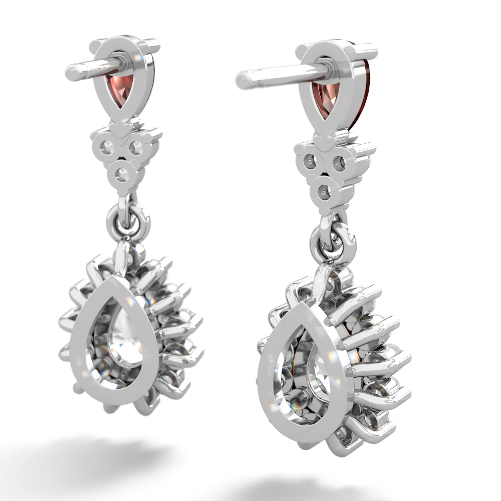 Garnet Halo Pear Dangle 14K White Gold earrings E1882