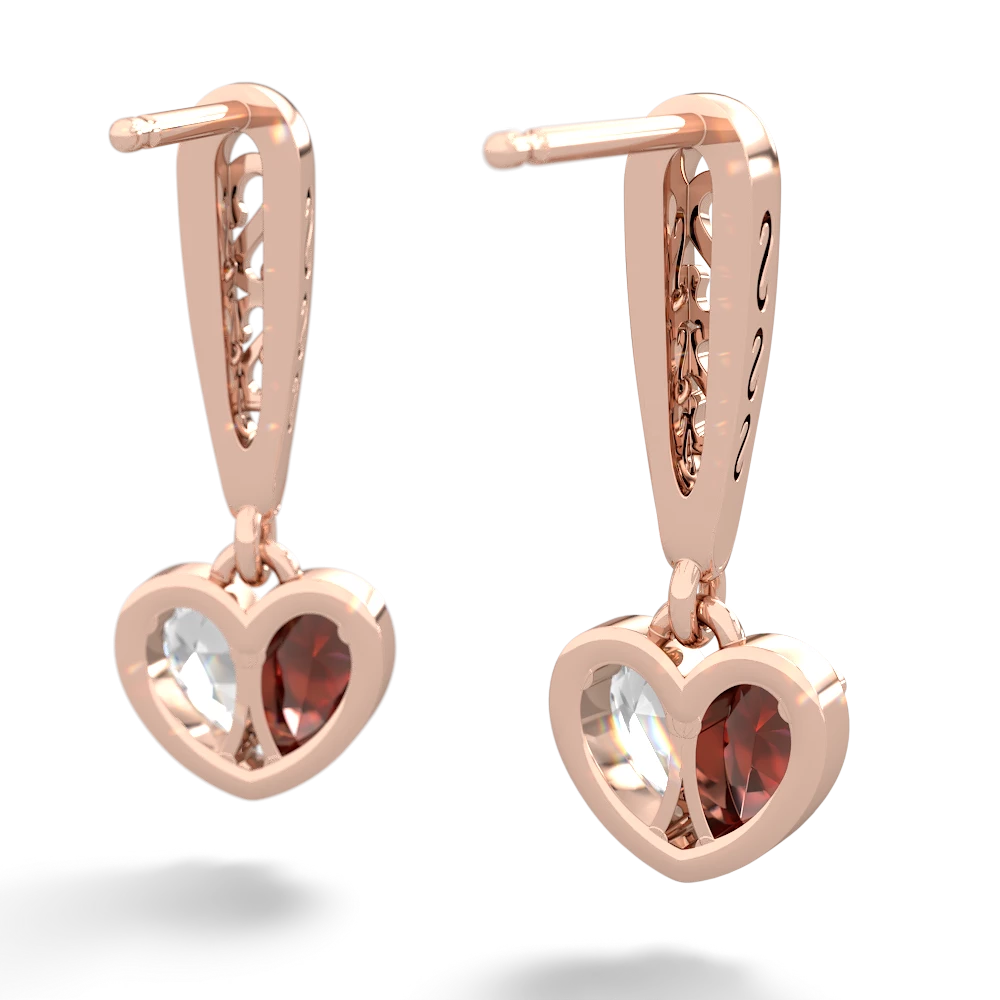 Garnet Filligree Heart 14K Rose Gold earrings E5070