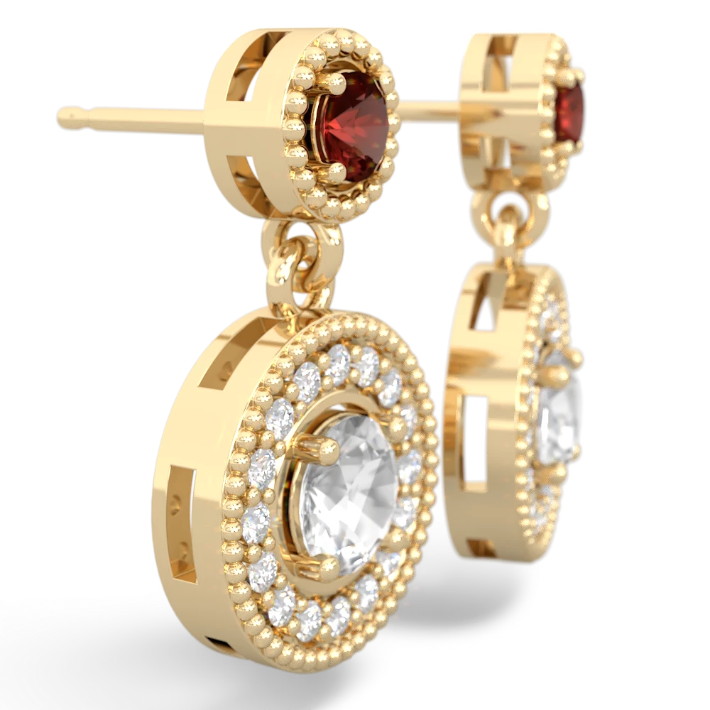 Garnet Halo Dangle 14K Yellow Gold earrings E5319