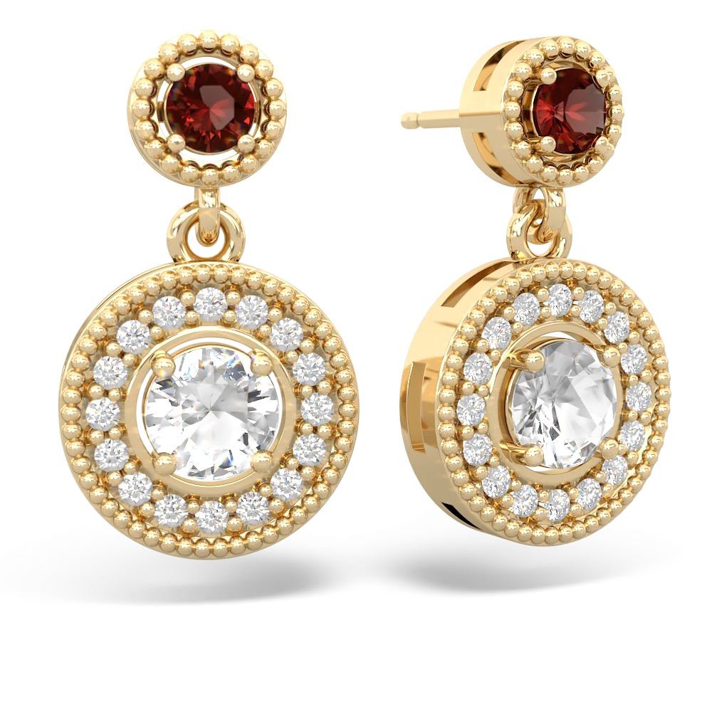 Garnet Halo Dangle 14K Yellow Gold earrings E5319