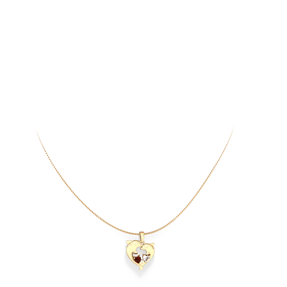 Garnet Dolphin Heart 14K Yellow Gold pendant P5820