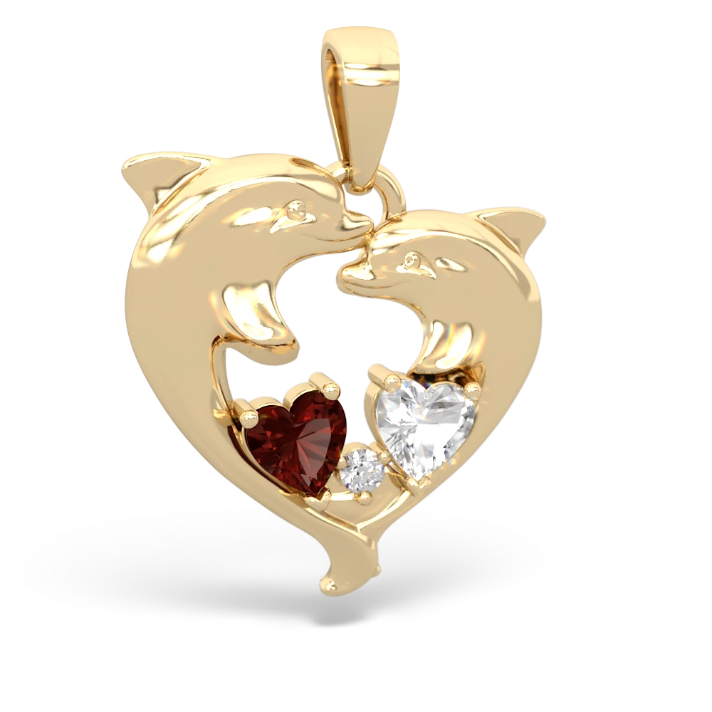 Garnet Dolphin Heart 14K Yellow Gold pendant P5820