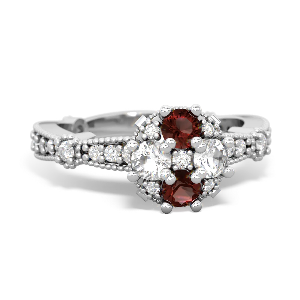 Garnet Sparkling Tiara Cluster 14K White Gold ring R26293RD