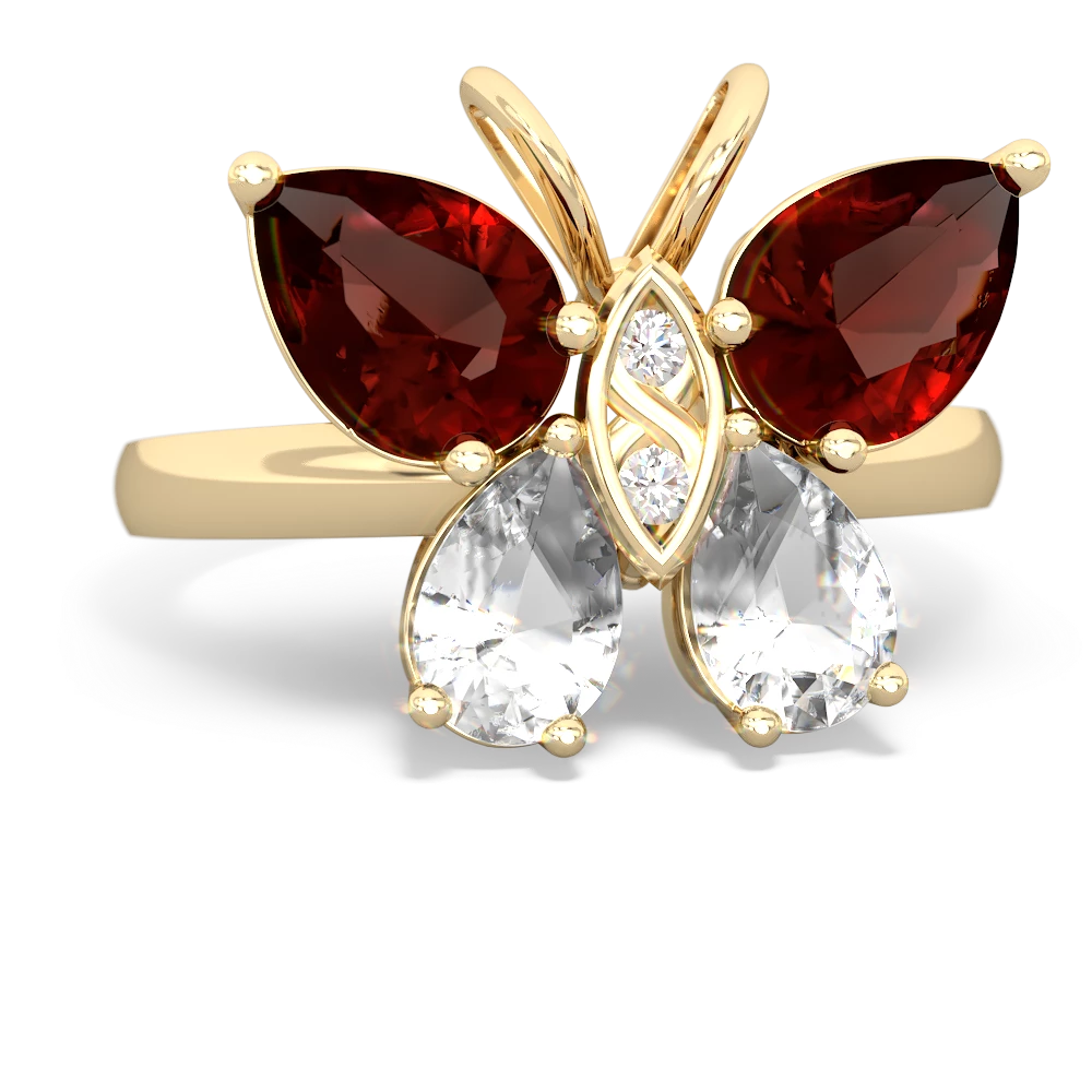 Garnet Butterfly 14K Yellow Gold ring R2215