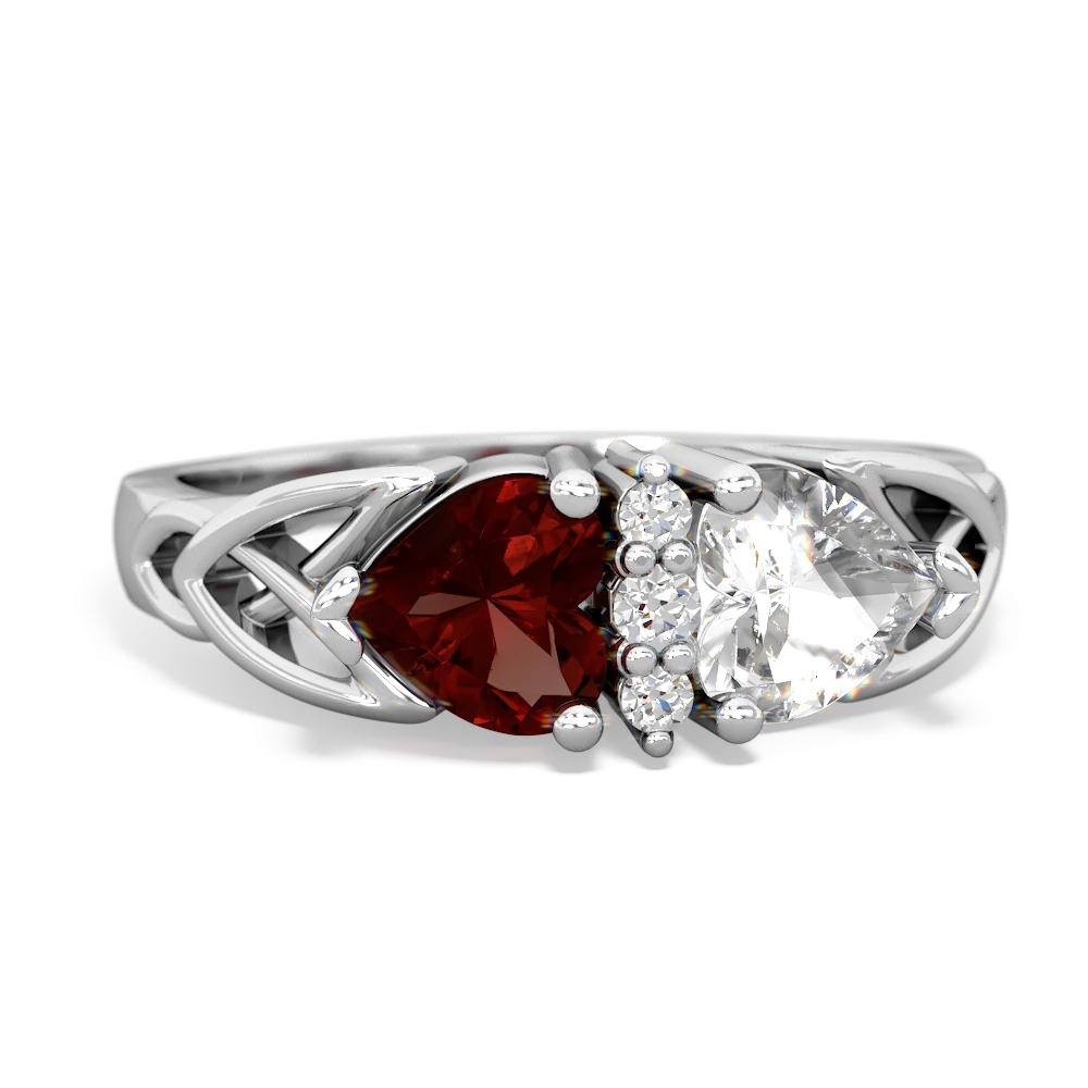 Garnet Celtic Knot Double Heart 14K White Gold ring R5040